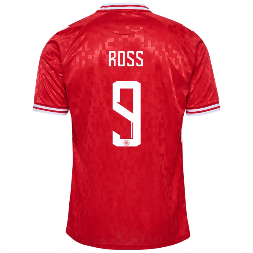 Damen Dänemark Oliver Ross #9 Rot Heimtrikot Trikot 24-26 T-Shirt
