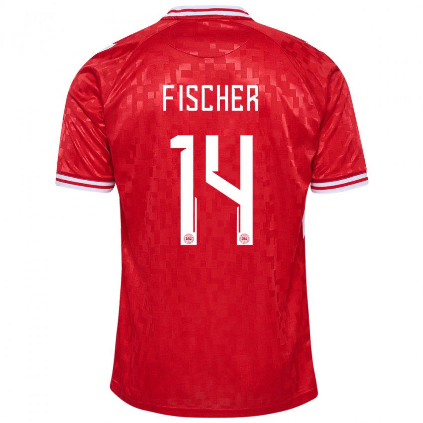 Damen Dänemark Mikkel Fischer #14 Rot Heimtrikot Trikot 24-26 T-Shirt