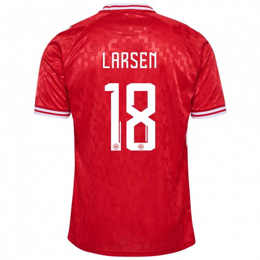 Damen Dänemark Lukas Larsen #18 Rot Heimtrikot Trikot 24-26 T-Shirt