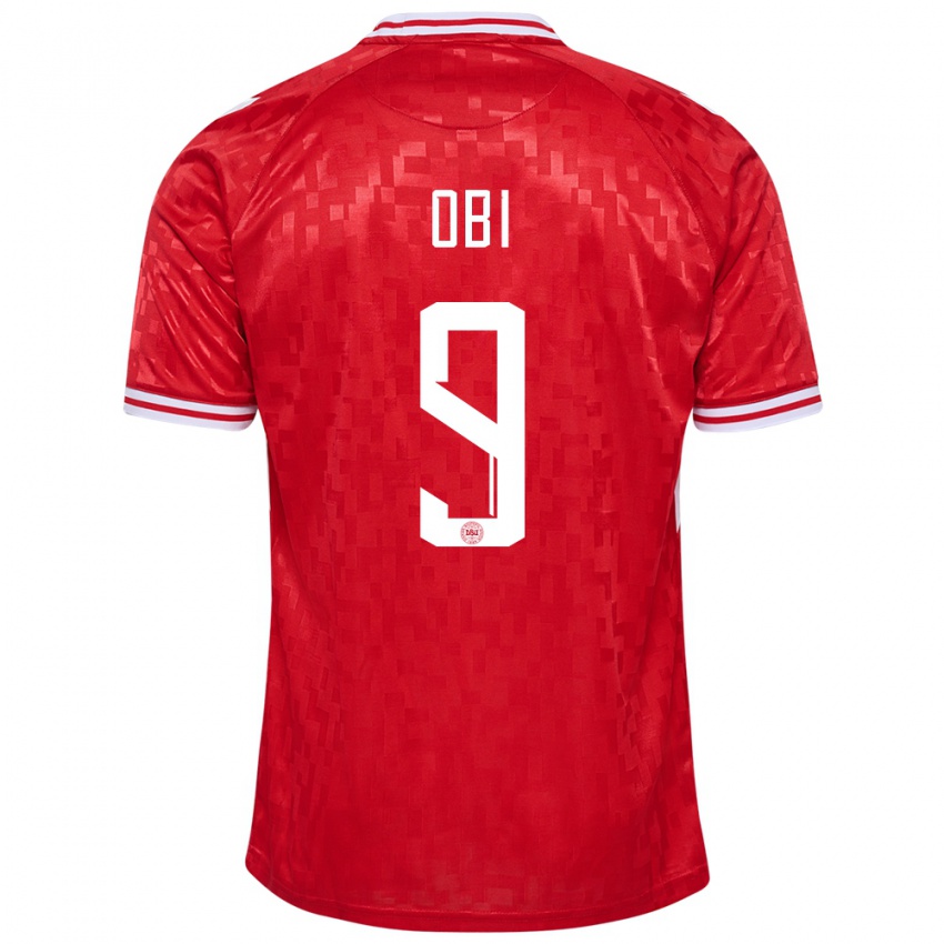 Damen Dänemark Chido Obi #9 Rot Heimtrikot Trikot 24-26 T-Shirt