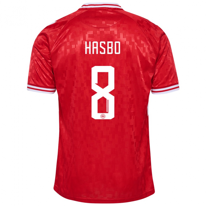 Damen Dänemark Josefine Hasbo #8 Rot Heimtrikot Trikot 24-26 T-Shirt