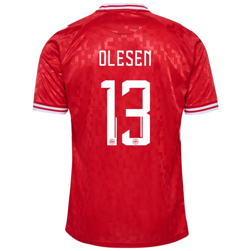 Damen Dänemark Karoline Olesen #13 Rot Heimtrikot Trikot 24-26 T-Shirt