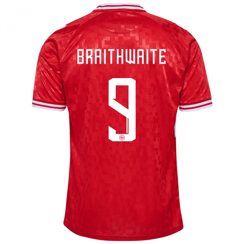 Damen Dänemark Martin Braithwaite #9 Rot Heimtrikot Trikot 24-26 T-Shirt