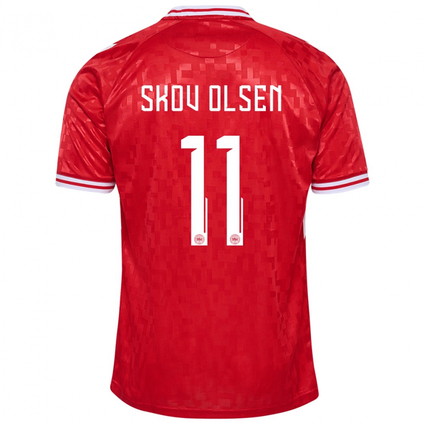 Damen Dänemark Andreas Skov Olsen #11 Rot Heimtrikot Trikot 24-26 T-Shirt