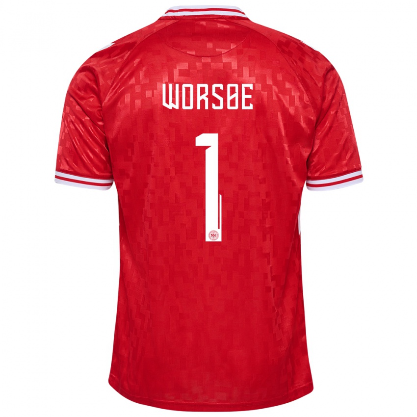 Damen Dänemark Laura Worsoe #1 Rot Heimtrikot Trikot 24-26 T-Shirt