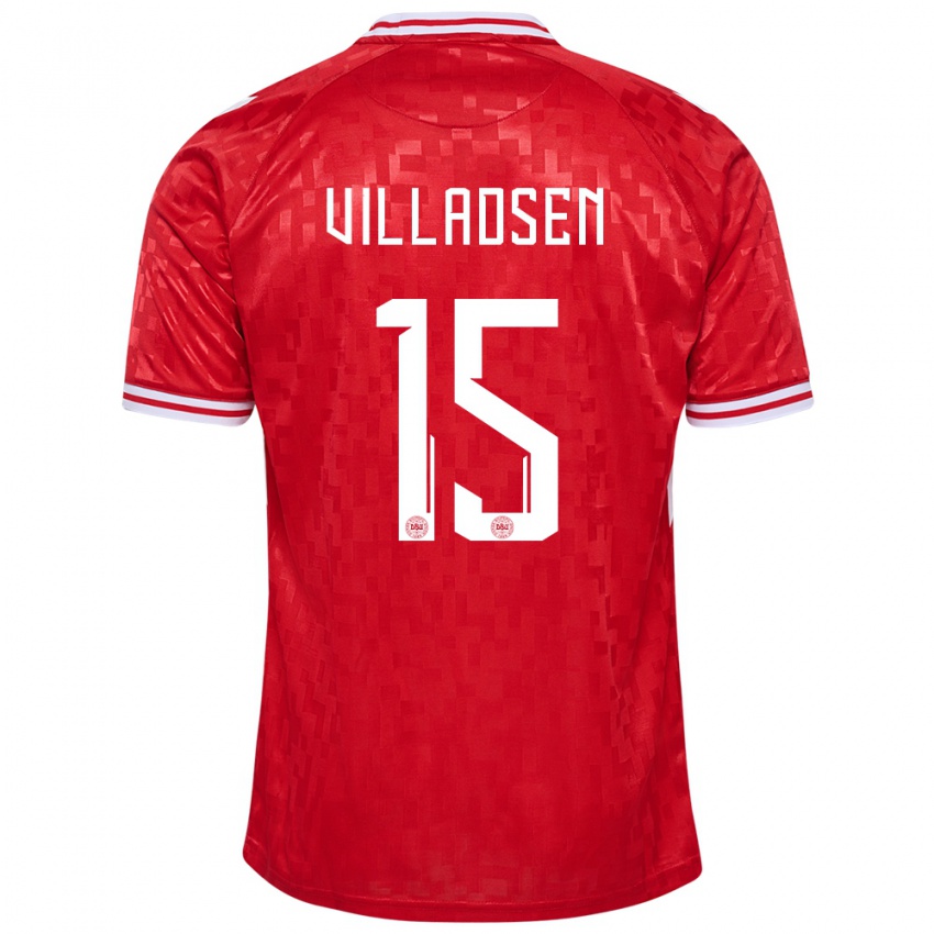 Damen Dänemark Oliver Villadsen #15 Rot Heimtrikot Trikot 24-26 T-Shirt