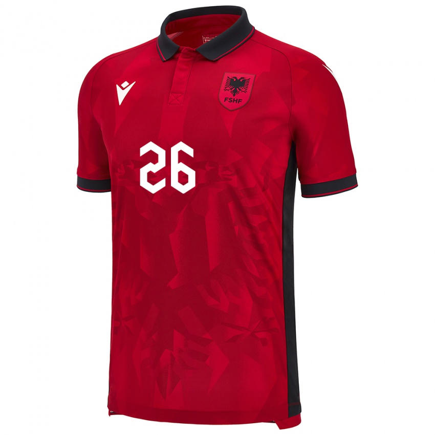 Damen Albanien Arbër Hoxha #26 Rot Heimtrikot Trikot 24-26 T-Shirt