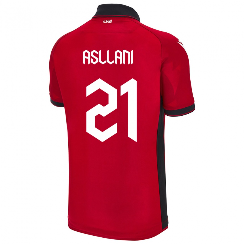 Damen Albanien Kristjan Asllani #21 Rot Heimtrikot Trikot 24-26 T-Shirt