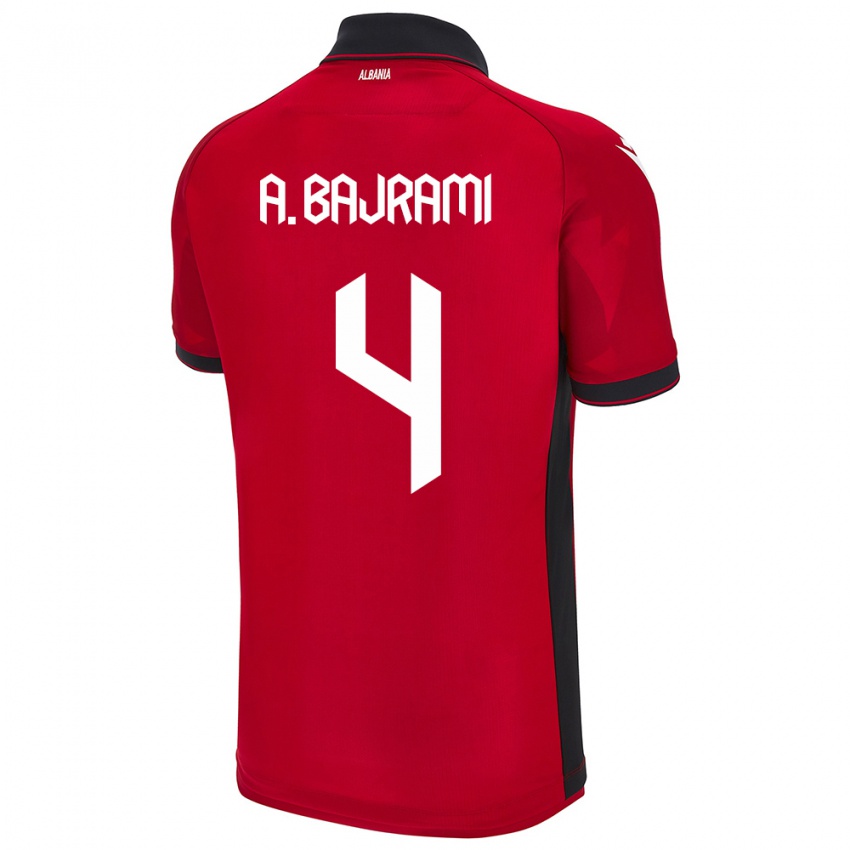 Damen Albanien Adrian Bajrami #4 Rot Heimtrikot Trikot 24-26 T-Shirt