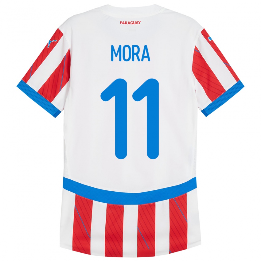 Damen Paraguay Jorge Mora #11 Weiß Rot Heimtrikot Trikot 24-26 T-Shirt