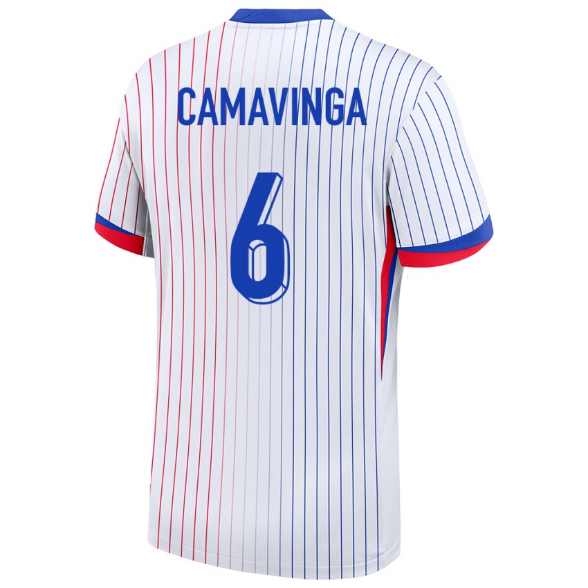 Damen Frankreich Eduardo Camavinga #6 Weiß Auswärtstrikot Trikot 24-26 T-Shirt