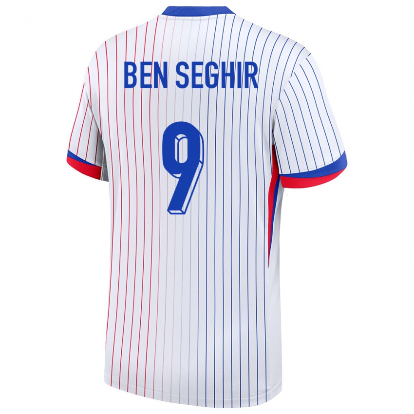 Damen Frankreich Salim Ben Seghir #9 Weiß Auswärtstrikot Trikot 24-26 T-Shirt