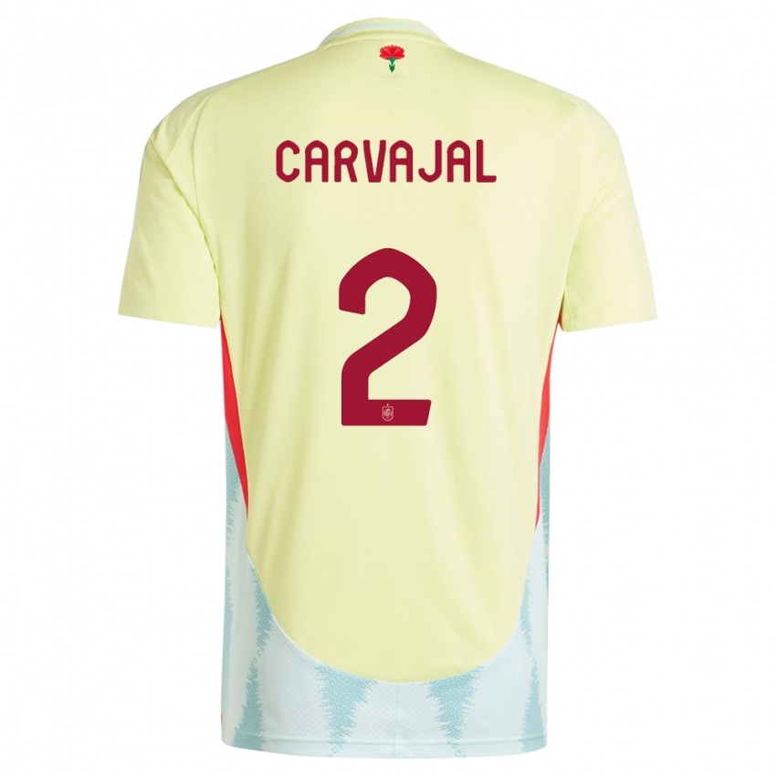 Damen Spanien Daniel Carvajal #2 Gelb Auswärtstrikot Trikot 24-26 T-Shirt