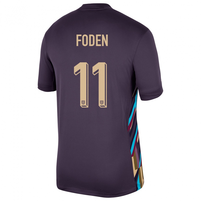 Damen England Phil Foden #11 Dunkle Rosine Auswärtstrikot Trikot 24-26 T-Shirt