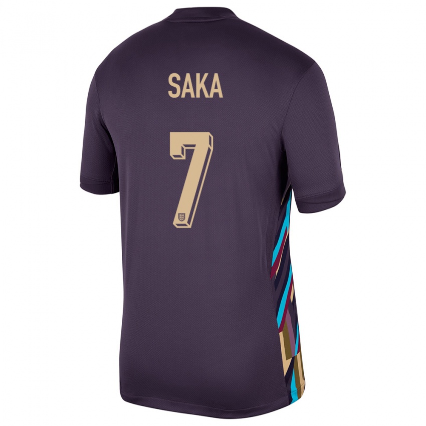 Damen England Bukayo Saka #7 Dunkle Rosine Auswärtstrikot Trikot 24-26 T-Shirt