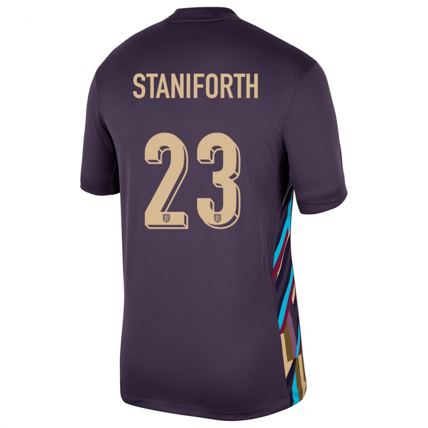 Damen England Lucy Staniforth #23 Dunkle Rosine Auswärtstrikot Trikot 24-26 T-Shirt