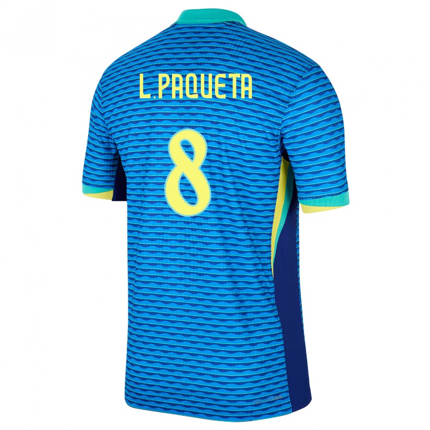 Damen Brasilien Lucas Paqueta #8 Blau Auswärtstrikot Trikot 24-26 T-Shirt
