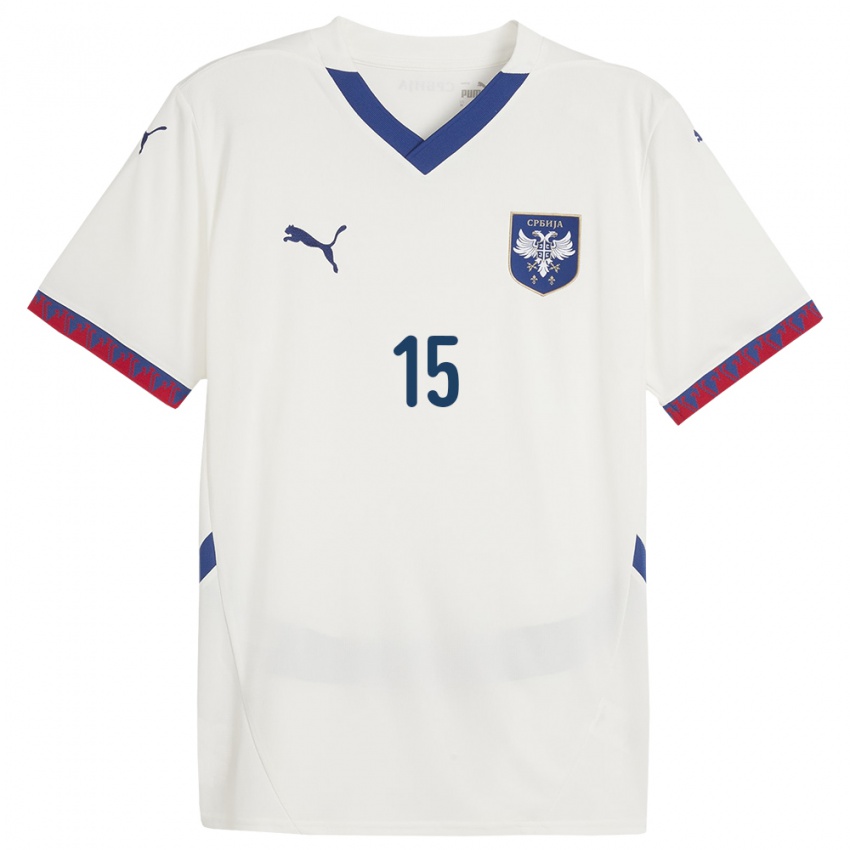 Damen Serbien Mihajlo Ilic #15 Weiß Auswärtstrikot Trikot 24-26 T-Shirt