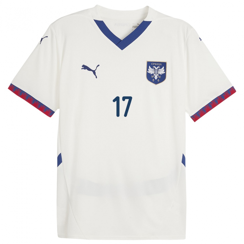 Damen Serbien Jan Carlo Simic #17 Weiß Auswärtstrikot Trikot 24-26 T-Shirt