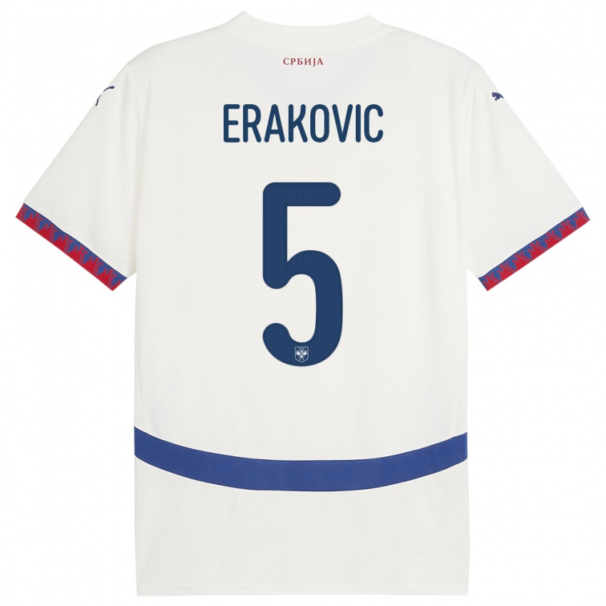 Damen Serbien Strahinja Erakovic #5 Weiß Auswärtstrikot Trikot 24-26 T-Shirt