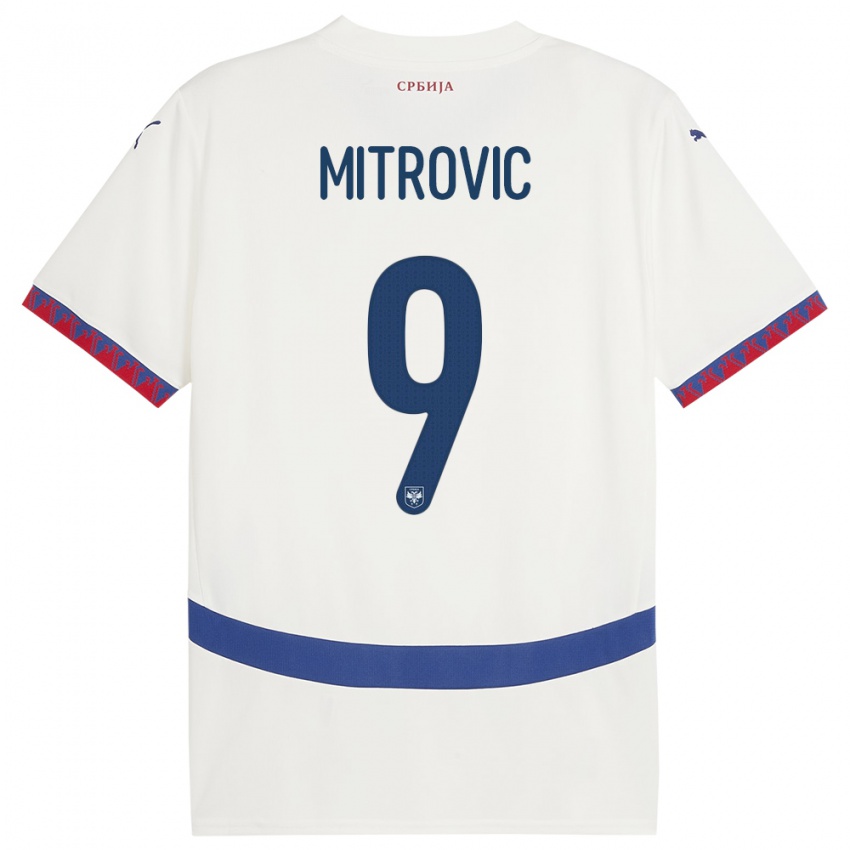 Damen Serbien Aleksandar Mitrovic #9 Weiß Auswärtstrikot Trikot 24-26 T-Shirt