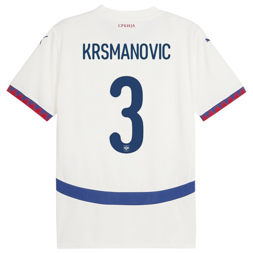 Damen Serbien Nemanja Krsmanovic #3 Weiß Auswärtstrikot Trikot 24-26 T-Shirt