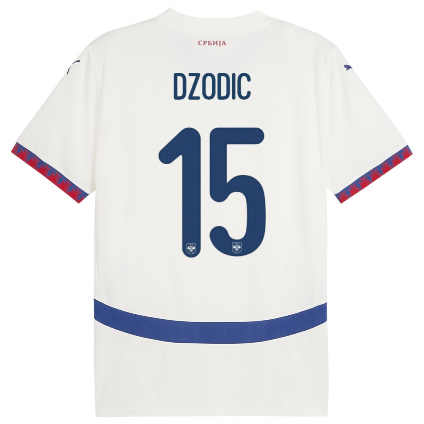 Damen Serbien Stefan Dzodic #15 Weiß Auswärtstrikot Trikot 24-26 T-Shirt