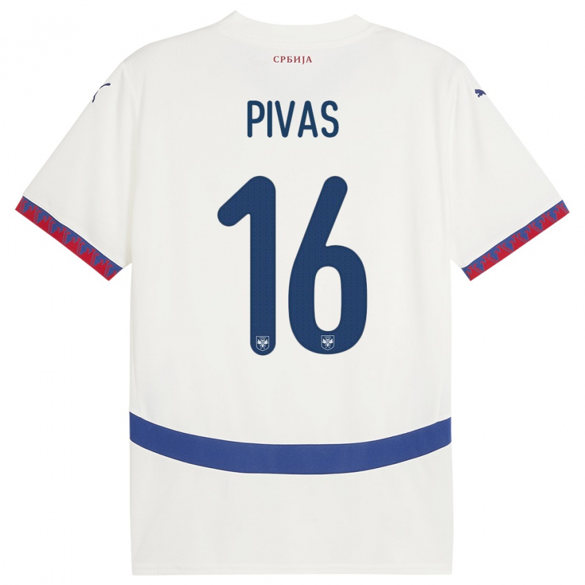 Damen Serbien Miodrag Pivas #16 Weiß Auswärtstrikot Trikot 24-26 T-Shirt