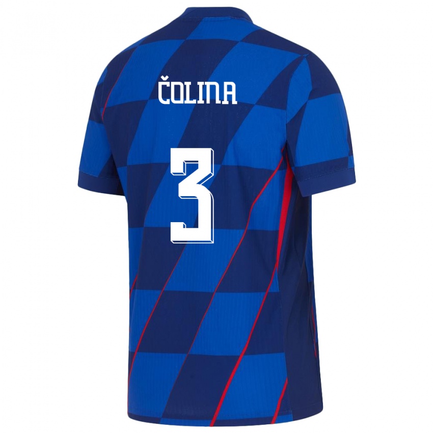 Damen Kroatien David Colina #3 Blau Auswärtstrikot Trikot 24-26 T-Shirt