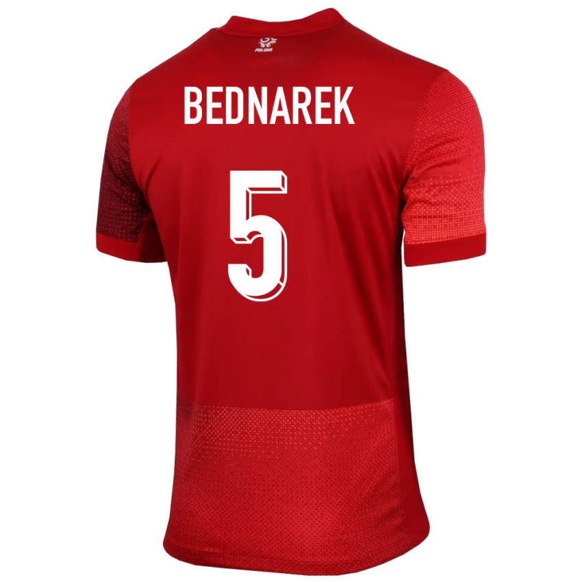 Damen Polen Jan Bednarek #5 Rot Auswärtstrikot Trikot 24-26 T-Shirt