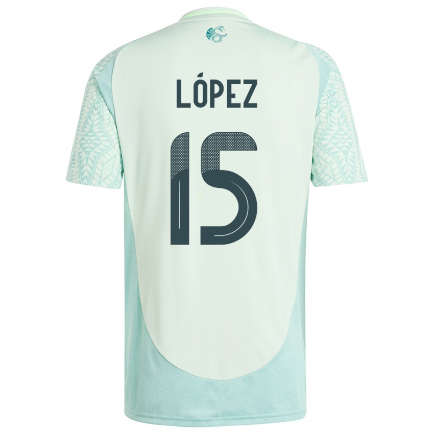 Damen Mexiko Everardo Lopez #15 Leinengrün Auswärtstrikot Trikot 24-26 T-Shirt