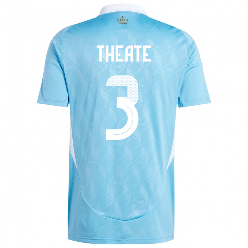 Damen Belgien Arthur Theate #3 Blau Auswärtstrikot Trikot 24-26 T-Shirt