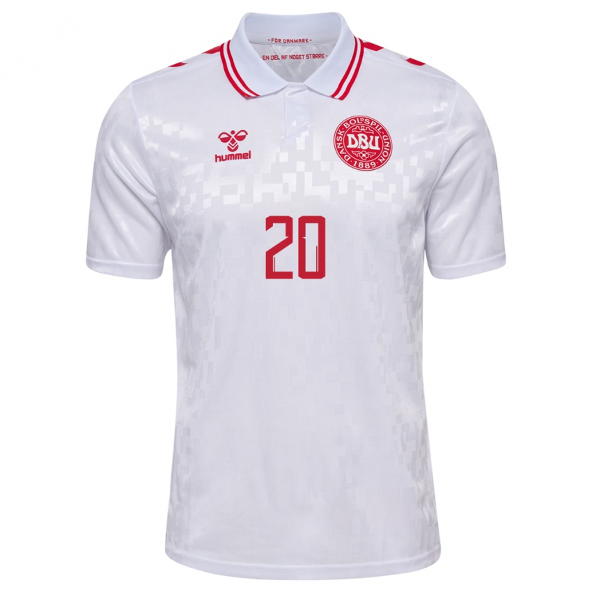 Damen Dänemark Japhet Sery Larsen #20 Weiß Auswärtstrikot Trikot 24-26 T-Shirt