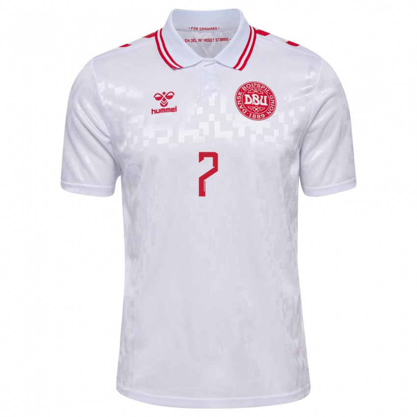 Damen Dänemark Mathias Jensen #7 Weiß Auswärtstrikot Trikot 24-26 T-Shirt