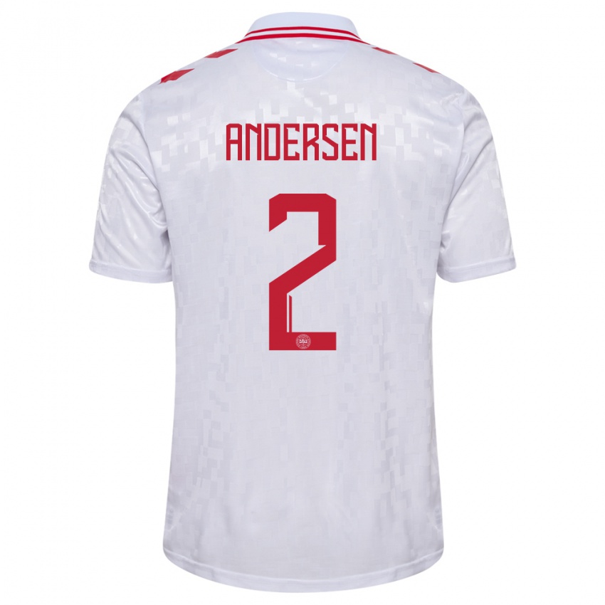 Damen Dänemark Joachim Andersen #2 Weiß Auswärtstrikot Trikot 24-26 T-Shirt