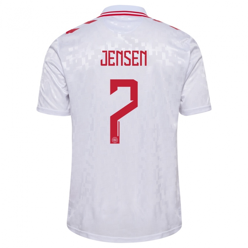 Damen Dänemark Mathias Jensen #7 Weiß Auswärtstrikot Trikot 24-26 T-Shirt