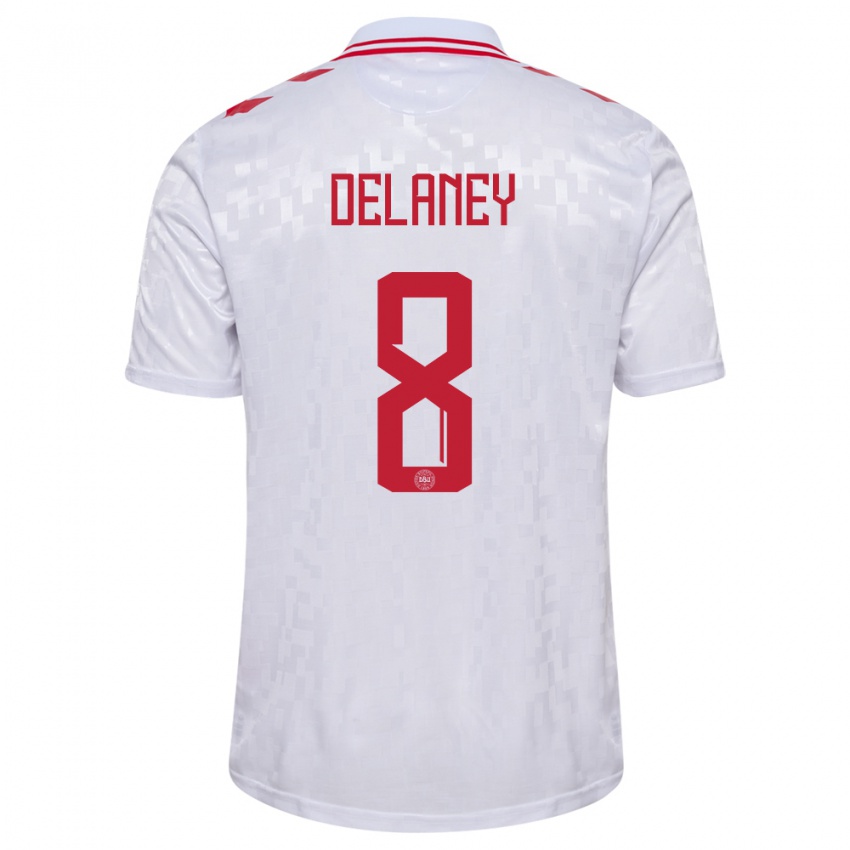 Damen Dänemark Thomas Delaney #8 Weiß Auswärtstrikot Trikot 24-26 T-Shirt