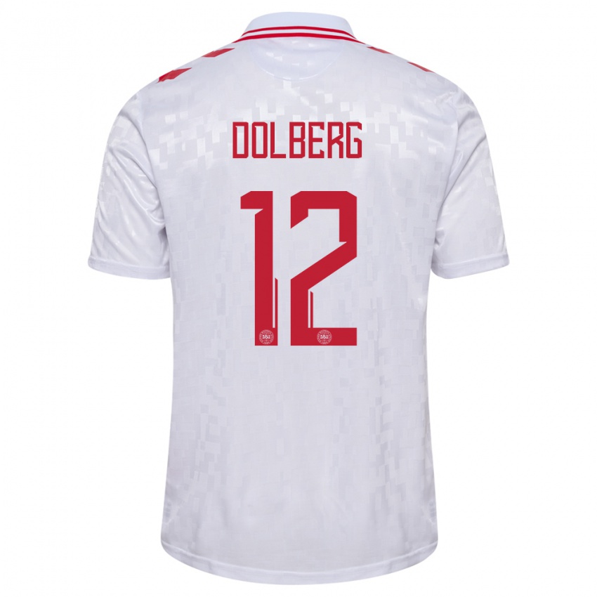 Damen Dänemark Kasper Dolberg #12 Weiß Auswärtstrikot Trikot 24-26 T-Shirt