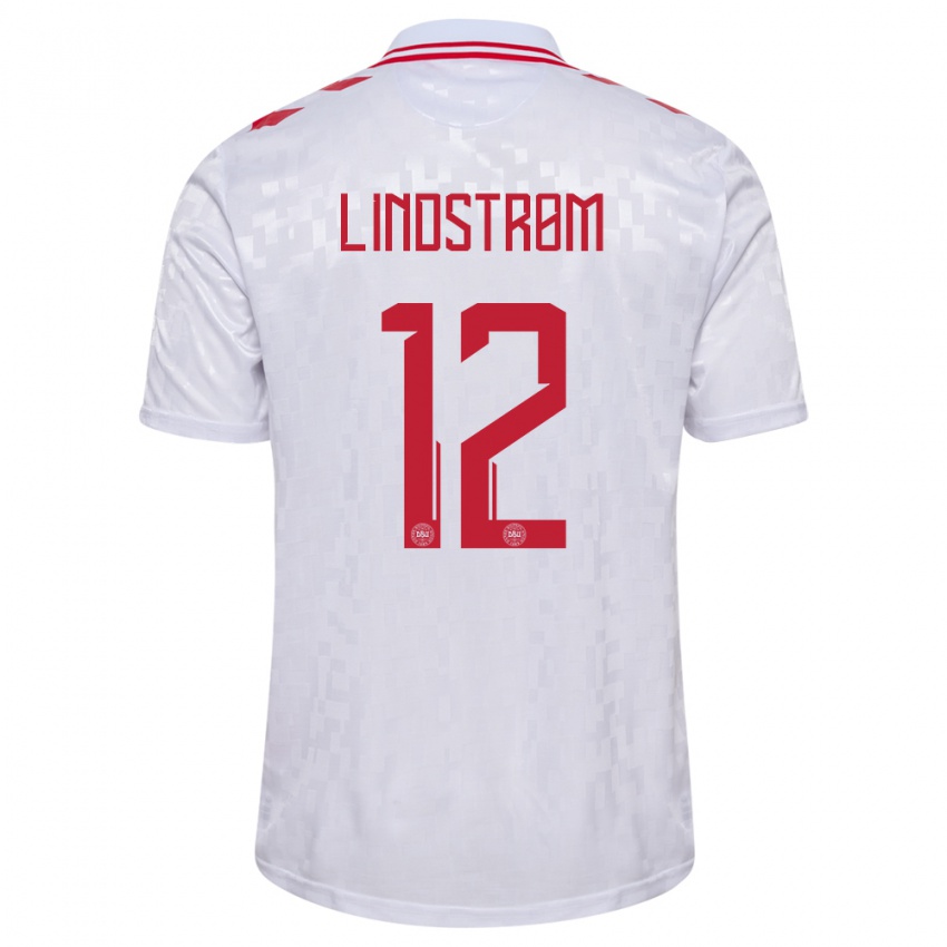 Damen Dänemark Jesper Lindstrom #12 Weiß Auswärtstrikot Trikot 24-26 T-Shirt