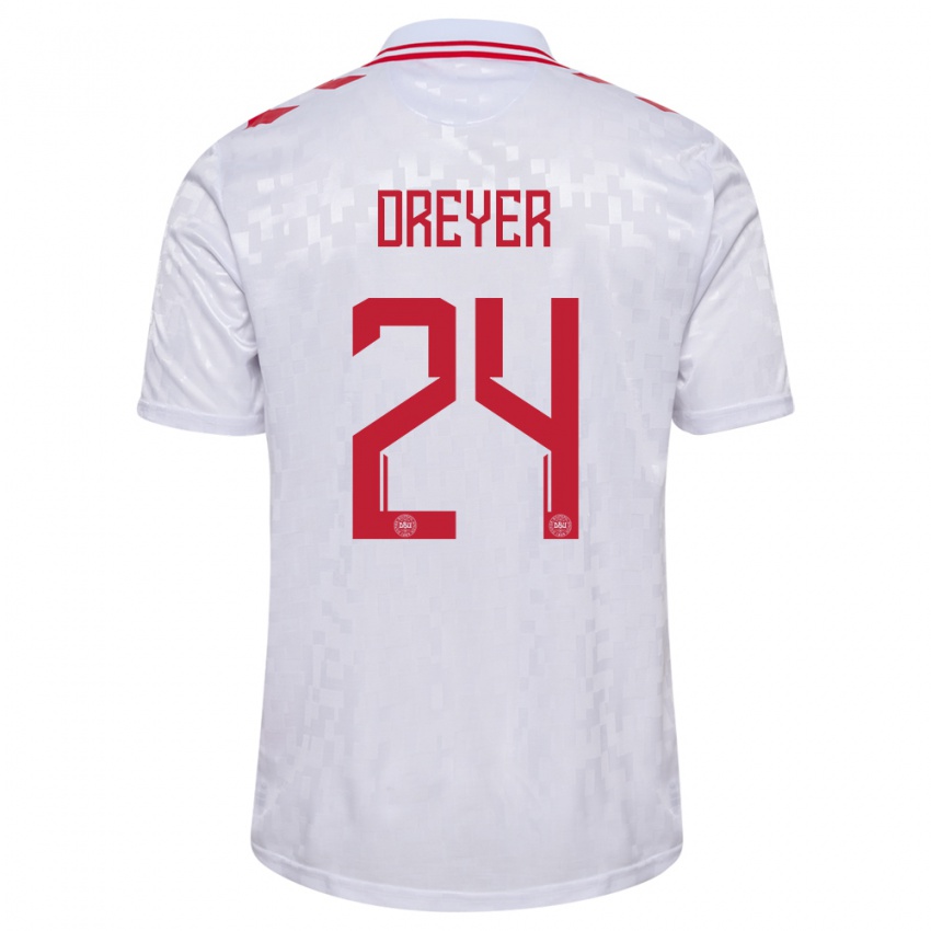 Damen Dänemark Anders Dreyer #24 Weiß Auswärtstrikot Trikot 24-26 T-Shirt