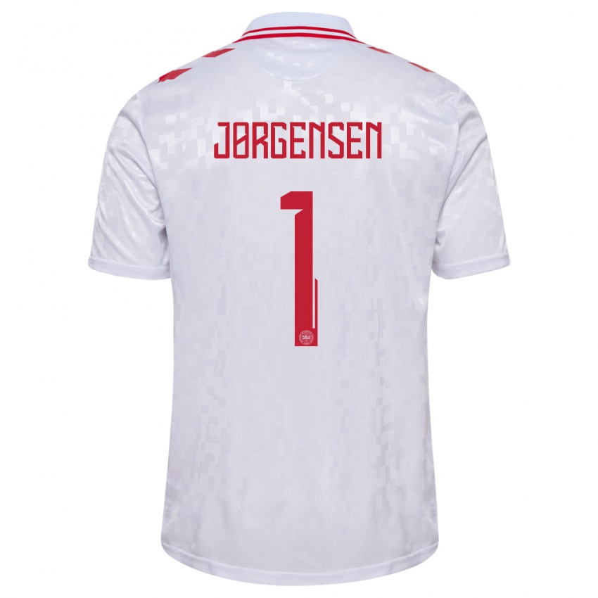 Damen Dänemark Filip Jørgensen #1 Weiß Auswärtstrikot Trikot 24-26 T-Shirt