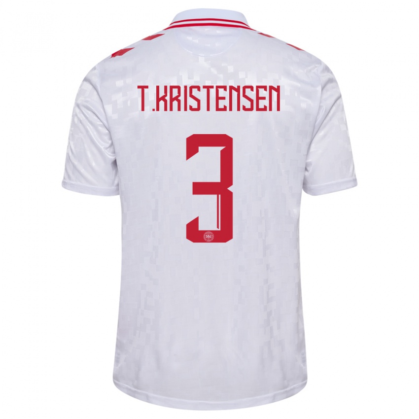 Damen Dänemark Thomas Kristensen #3 Weiß Auswärtstrikot Trikot 24-26 T-Shirt