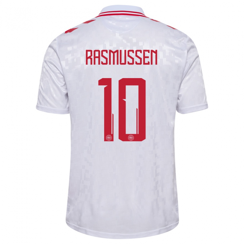 Damen Dänemark Christian Rasmussen #10 Weiß Auswärtstrikot Trikot 24-26 T-Shirt