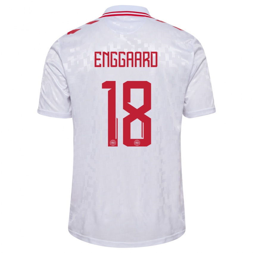 Damen Dänemark Mads Enggaard #18 Weiß Auswärtstrikot Trikot 24-26 T-Shirt