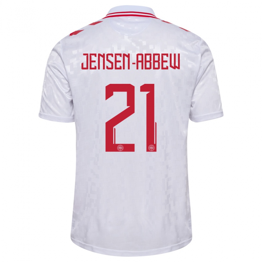 Damen Dänemark Jonas Jensen-Abbew #21 Weiß Auswärtstrikot Trikot 24-26 T-Shirt