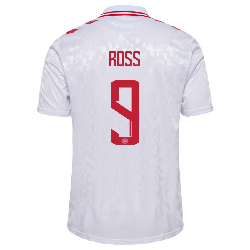 Damen Dänemark Oliver Ross #9 Weiß Auswärtstrikot Trikot 24-26 T-Shirt