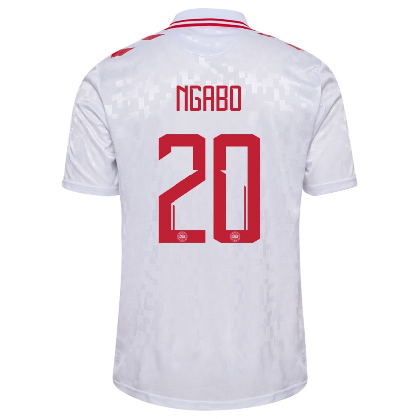 Damen Dänemark Sanders Ngabo #20 Weiß Auswärtstrikot Trikot 24-26 T-Shirt