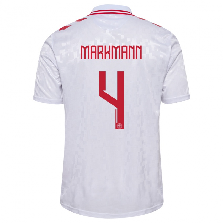 Damen Dänemark Noah Markmann #4 Weiß Auswärtstrikot Trikot 24-26 T-Shirt