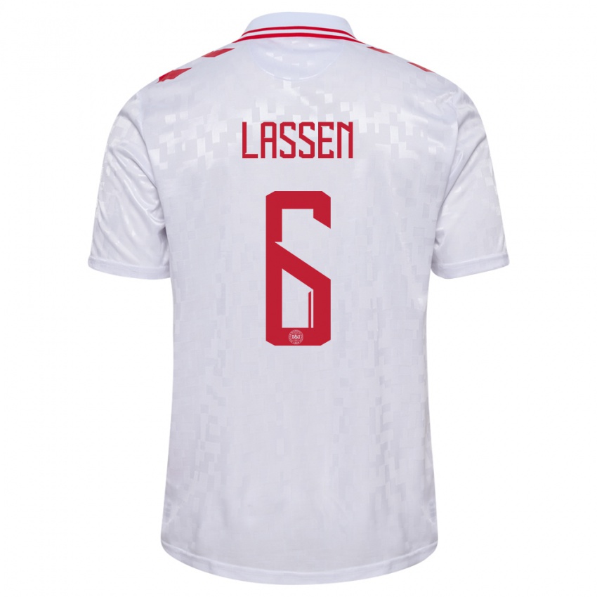 Damen Dänemark Noah Lassen #6 Weiß Auswärtstrikot Trikot 24-26 T-Shirt