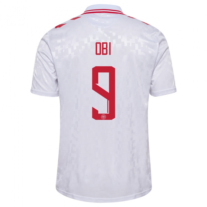 Damen Dänemark Chido Obi #9 Weiß Auswärtstrikot Trikot 24-26 T-Shirt